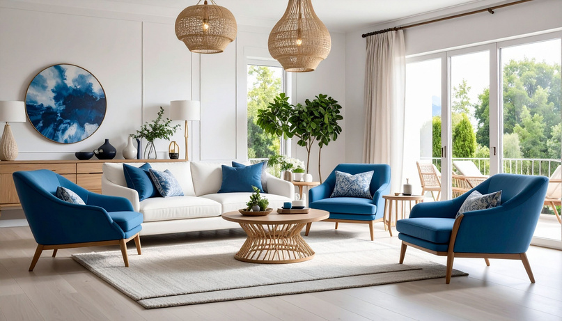 Bright, airy living room with balanced Feng Shui